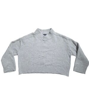 Gap Womens Cropped V-Neck Boxy Knit Sweater L Cotton Blend 90s Elevated Basic